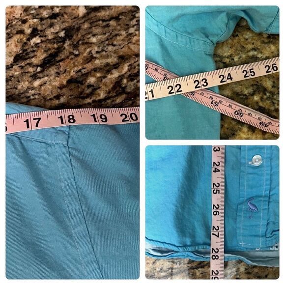 Tailor Byrd Collection Mens Blue Button Up Short Sleeve Shirt Cotton Beach L - Picture 5 of 9